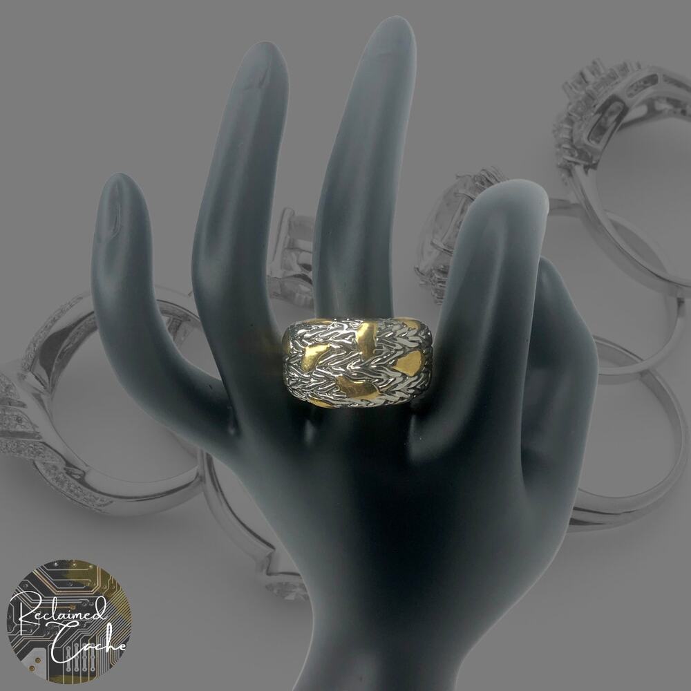 Silver and Gold Abstract Strokes Ring - Size 8